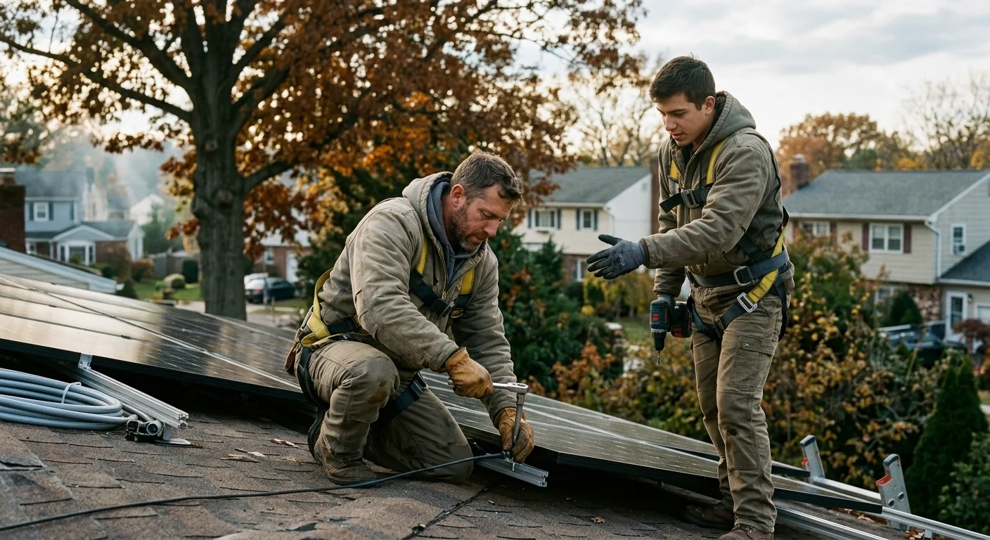 Installer securing roof racking on a Clifton home during solar setup