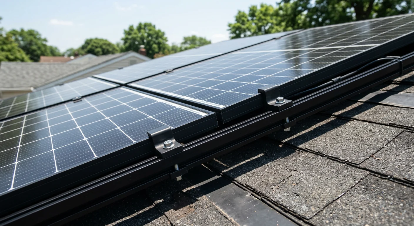 Close-up of rooftop solar panels mounted on racking rails in Clifton