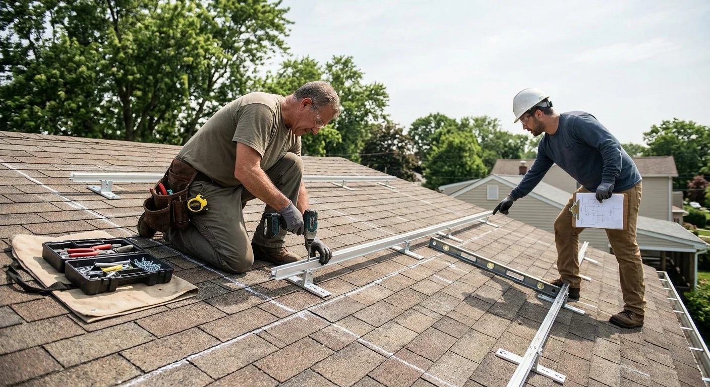 Roof marked for solar mounting brackets before panel installation in Clifton